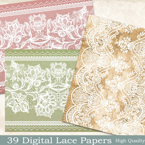39 Vintage Lace Junk Journal Printable, Digital Lace Collage Papers, Digital Journal Kit, Vintage Lace Paper, Vintage Lace Embellishment
