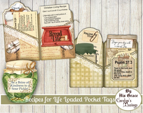 Recipes for Life Loaded Pocket Tags, Junk Journal, Fussy Cuts