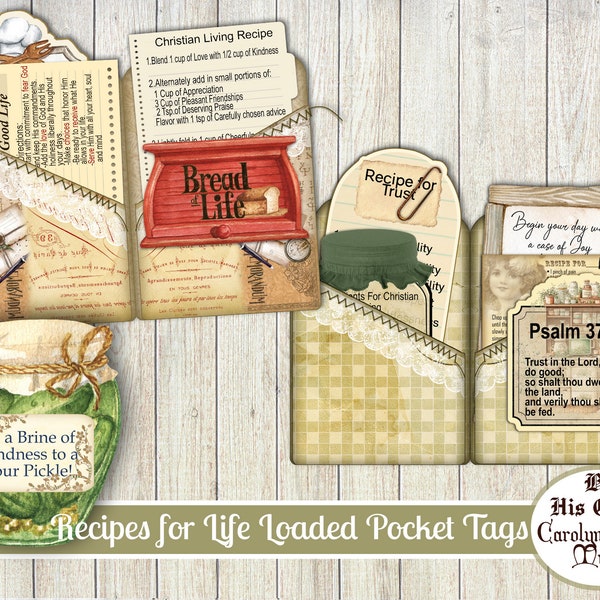 Recipes for Life Loaded Pocket Tags, Junk Journal, Fussy Cuts, ephemera, gift card, Craft Kit, Scrapbook Supplies, Journal elements