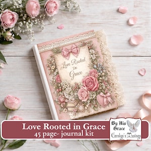 Kärlek rotad i nåd Kristen dagbokssats Utskrivbar tros-ephemera Alla hjärtans dag digital nedladdning