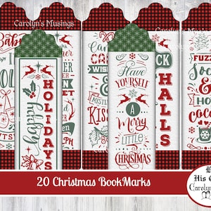 Imprimible, Vintage Christmas, Bookmarks, con Retro Sayings, 20 archivos digitales para que cortes y compartas para las fiestas.