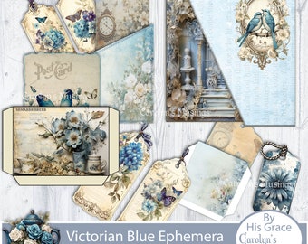 Junk Journal, A Victorian, Blue, Junk Journal Addon Ephemera, Printable Journals, Journal Supplies, Digital Paper, Download, Printable Pages