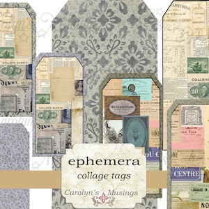 junk journal kit, printable vintage collage tags, vintage ephemera, antique paper, junk journal tag, scrapbook paper