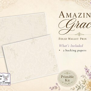 Soft spring heirloom style Amazing Grace printable kit with lace, florals, devotional paper craft accents, and faith-filled vintage elegance.
