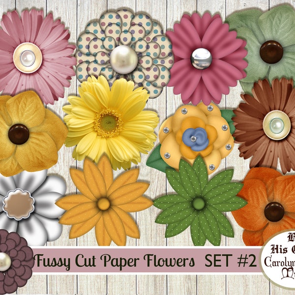 Junk Journal Fussy Cut Flowers SET 2, Printable Paper Flower, Digital Download, Collage Sheet, Flowers, Journal Ephemera, Embellishments