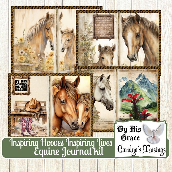 Equine Journal kit Inspiring Hooves Inspiring Lives, Faith Journal Kit, Horses, Mountains, Printable journal, Scrapbook ephemera