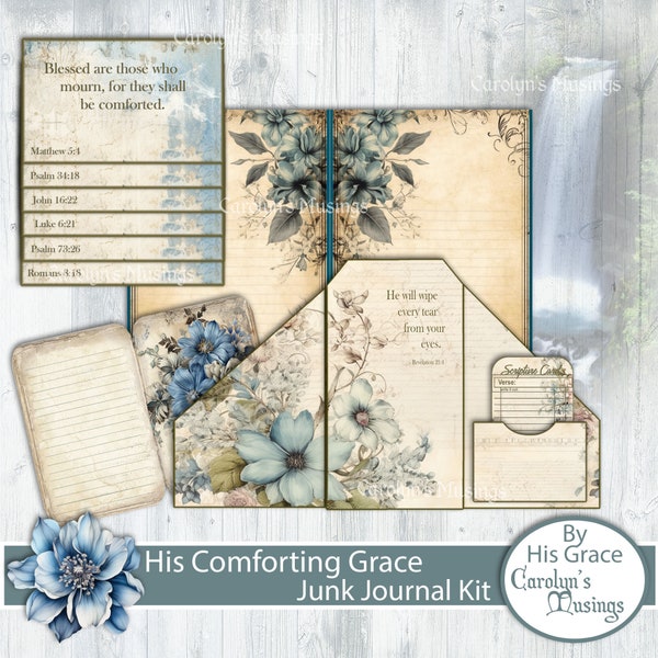 His Comforting Grace, Junk Journal Kit, Biblical Scriptures, God's Comforting Grace, printable Scrapbook Supplies, digital download