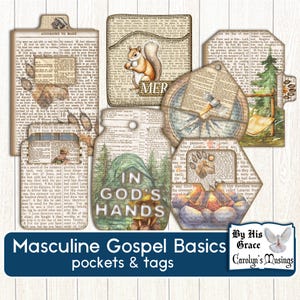 Etiquetas e bolsos para diário de lixo, imprimíveis do Evangelho cristão, colagem neutra, presente para o Dia dos Pais, download digital para o pai, scrapbooking