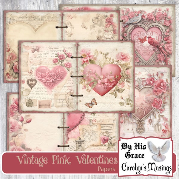 Vintage Pink Valentines Papers, Junk Journal, Printable Journal Papers, Digital Downloads, Journal Supplies.