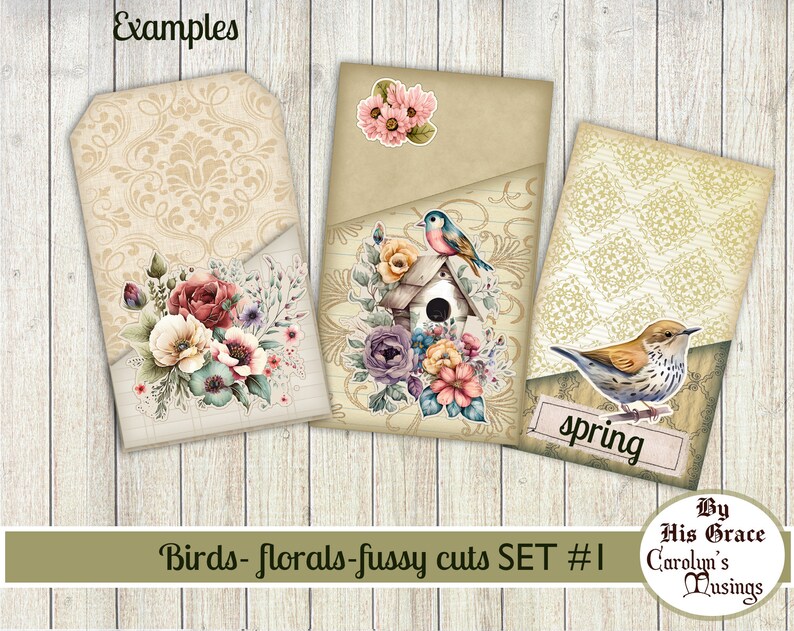Fussy Cut Birds, Bird Houses, Florals, Junk Journal, Scrapbooking Ephemera, Digital Download, image 3