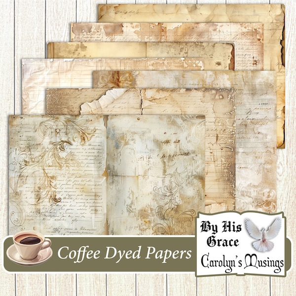 Coffee Dyed Papers For Your Junk Journals, Old and Vintage Pages with Designs, Masculine, Backing, Grunge, Neutral, Printable Downloads.