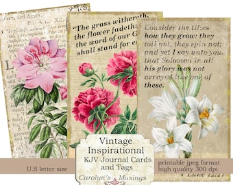 Vintage Botanical KJV Journal Cards, Inspirational Ephemera (Digital Download)