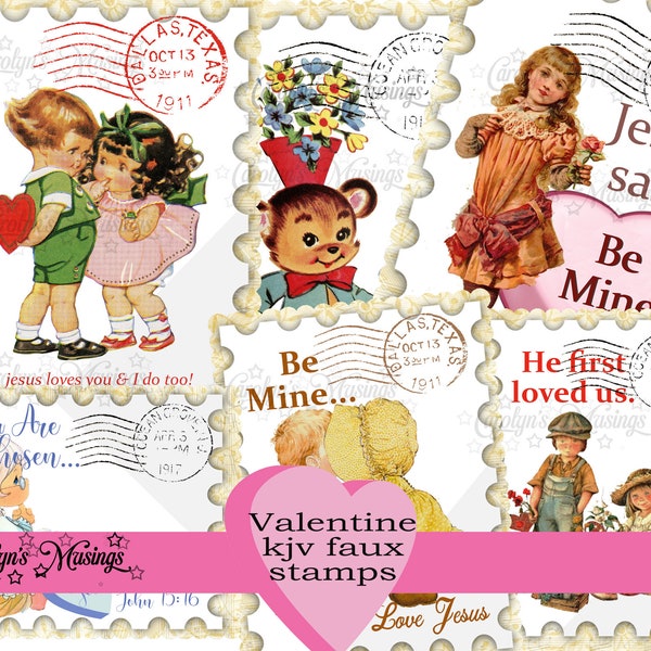 Printable KJV Valentine faux stamp Ephemera, Prayer Journal, Faith Journal Supplies, faux stamps,  carolyn's musings