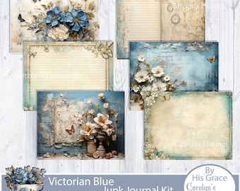 ビクトリアンブルーのジャンクジャーナルキット：印刷可能なエフェメラ