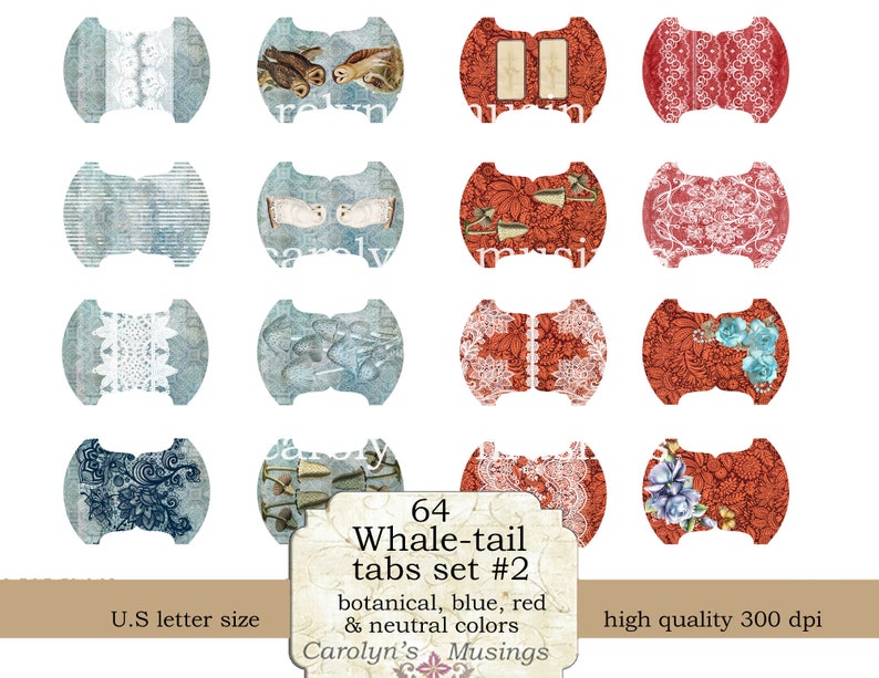 printable whale-tail tabs Set2, for junk journals, prayer journals and planners image 4