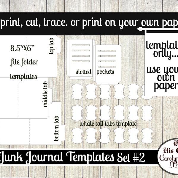 Junk Journal Templates, Whale tail tabs, Slotted Pocket, file folders, Craft Kit Template Printable, Digital Paper, Ink Saver, Digital, SET2