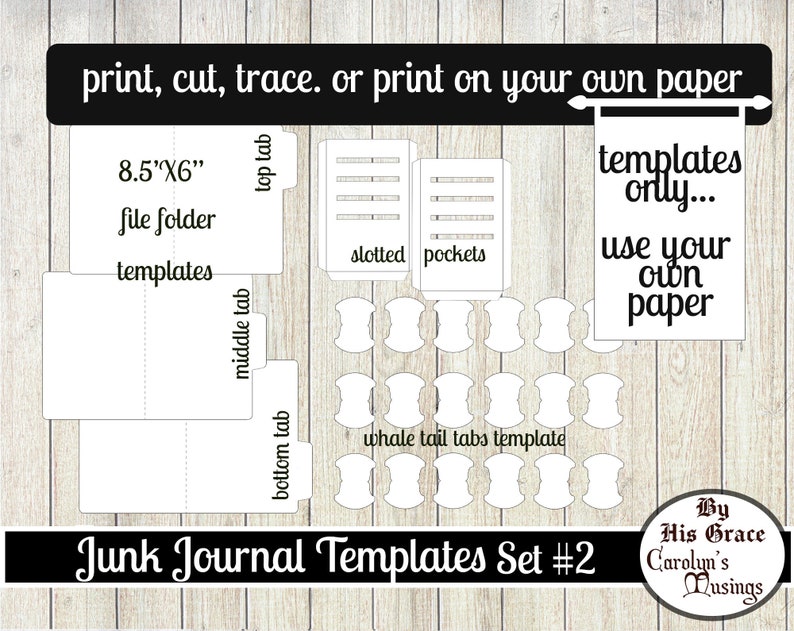 Junk Journal Templates: File Folders, Whale Tail Tabs (Digital Download) image 1