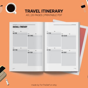 Itinerario de viaje / Itinerario de viaje / Organizador de viajes / Itinerario de vacaciones / Imprimible / PDF / Páginas individuales / Spread / Folleto