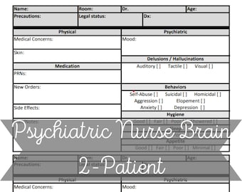 Psychiatric Nurse Report Sheet, 2-Patient Behavioral Health (Printable)