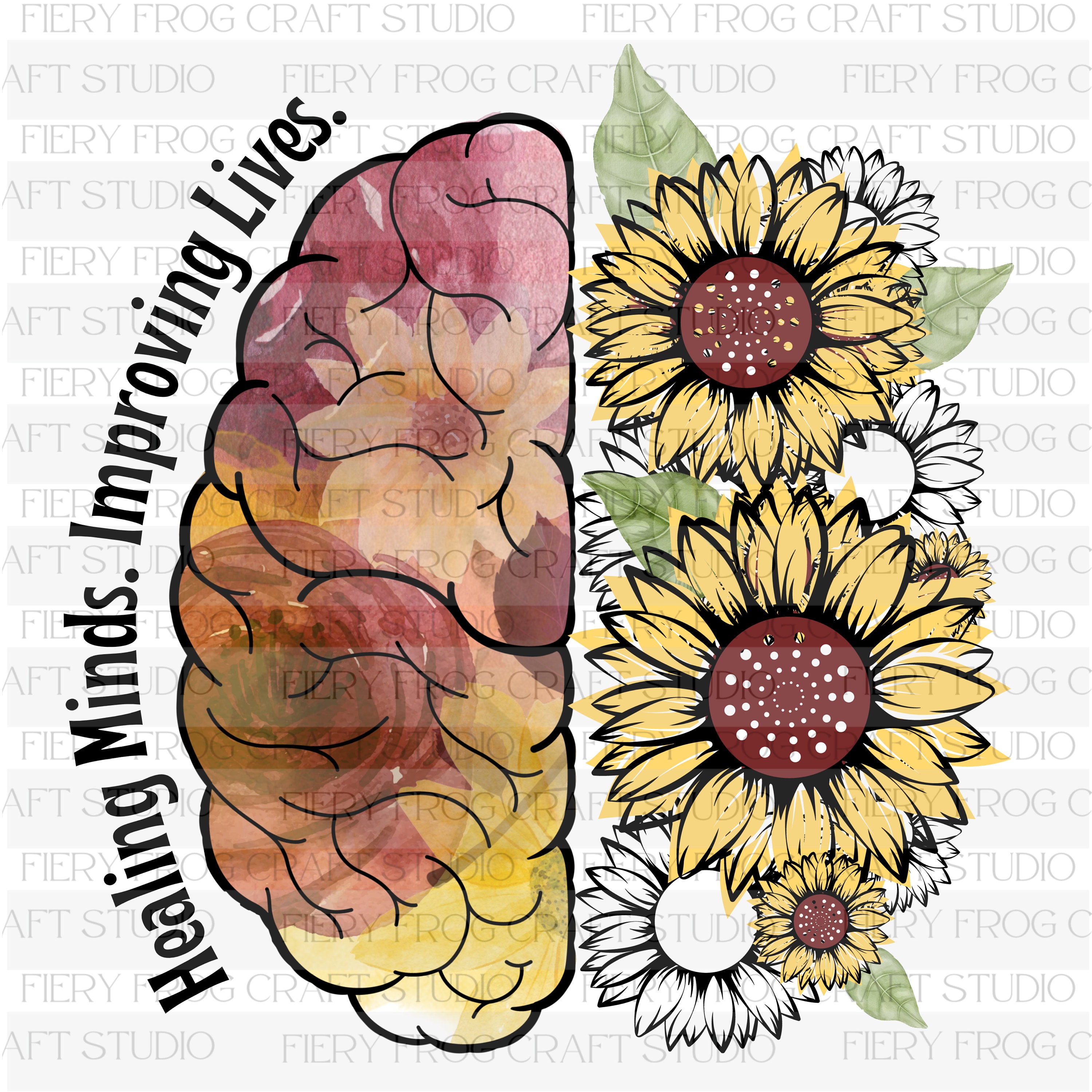 Mental Health PNG 3-pack Sunflower Brain Sublimation Printable. Healing ...