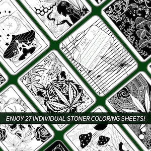 Trippy Pot leaf digital coloring book for adult coloring page gift for stoner psychedelic mushroom printable images