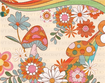 Retro 70er Jahre Pilz Print, Groovy Sublimationsdesign (PNG)