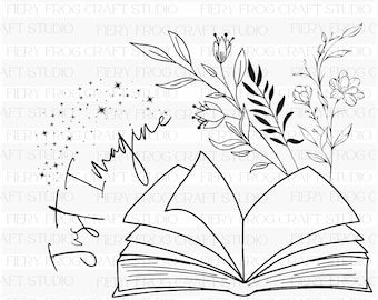 Floral Buch Linie Kunst PNG, Lesergeschenk (Digitaler Download)