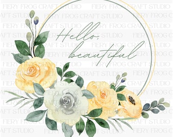 Gelbe Rose Blumenrahmen, Hallo PNG (Digital Download