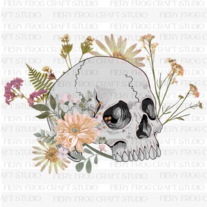 Skull with wild flowers PNG sublimation, human feminine skull, girly design