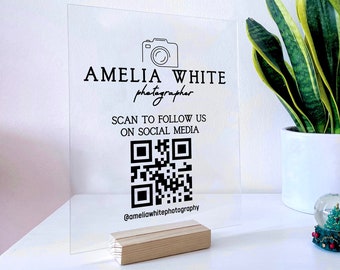 Personalized Business Acrylic Sign | Custom QR Code Social Media Sign | Studio Shop Sign | Professional Logo Plaque