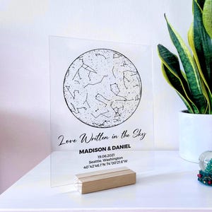 Carte des étoiles personnalisée par date - Veilleuse de la carte des étoiles personnalisée, carte de la constellation, cadeau d'anniversaire romantique, carte des étoiles, cadeau couple, carte des étoiles pour elle