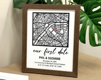 Custom Our First Date Map Poster with Frame – Where We Met Poster Print, Framed Poster, Valentines Day