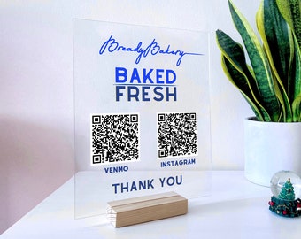 Cartello QR Code Venmo in acrilico personalizzato - Cartello QR personalizzato, arredamento per negozi, cartello per social media aziendali, cartello per aziende