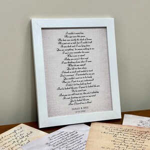 Custom Song Lyric Print, First Dance Song Lyrics Paper, Personalized Music Song Lyric, Anniversary Gift, Custom Memorial Gift White Frame