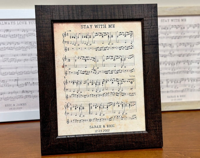 Personalized Song Notes Poster, Framed Wooden Poster Art, Custom Couple Gift Frame, Valentines Day