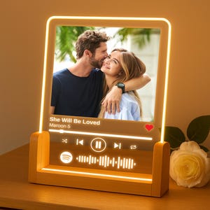 NEXT DAY SHIP Custom Song Plaque - Photo Night Light Plaque with Code and Text Couple Valentines Day