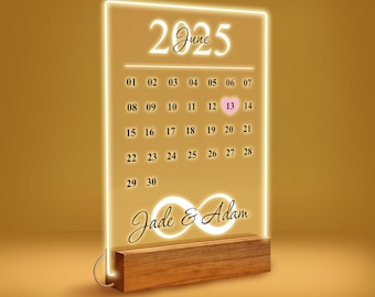 Personalized Calendar Plaque | Custom Special Date Keepsake | Anniversary Wedding Gift for Him Her | LED Light Stand | Couple Gift Ideas