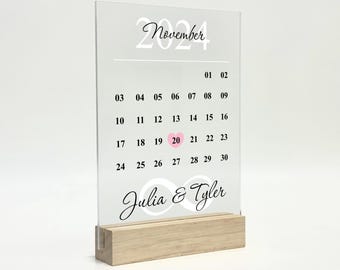 Custom Calendar Plaque | Personalized Date Gift | Anniversary Valentines Day Gift for Couple | LED Light Stand | Couple Gift Ideas