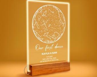 Custom Star Map Plaque | Personalized Night Sky Gift | Anniversary Valentines Day Gift for Couple | LED Light Stand