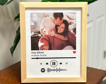 QR Code Song Photo Print – Custom Music Poster Printing, Framed Poster with Wooden Touch, Valentines Day