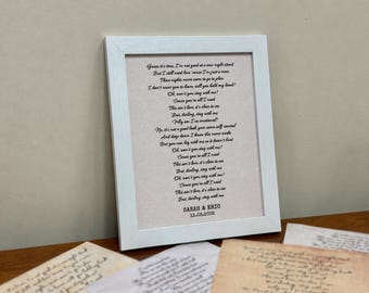 Song Lyrics on Poster Print - Custom Wooden Framed Poster, Custom Lyrics Valentines Day
