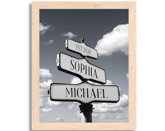 Custom Couple Love Sign Black and White Poster Print – Road Crossing Personalized Sign, Valentines Day