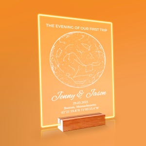 Carte des étoiles personnalisée par date - Veilleuse de la carte des étoiles personnalisée, carte de la constellation, cadeau d'anniversaire romantique, carte des étoiles, cadeau couple, carte des étoiles pour elle