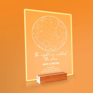 Carte des étoiles personnalisée par date - Veilleuse de la carte des étoiles personnalisée, carte de la constellation, cadeau d'anniversaire romantique, carte des étoiles, cadeau couple, carte des étoiles pour elle