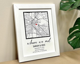 Where We Met Map Print - First Date Map on Poster, Custom Framed Print, Valentines Day