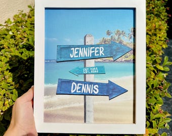 Road Crossing Beach Sign - Personalized Love Sign Poster, Couple Names & Special Date, Valentines Day