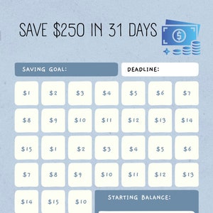 Save 250 in a Month, Money Challenge, Saving Challenge, budget planner, budget, budget template, budget tracker,money challenge, money tree