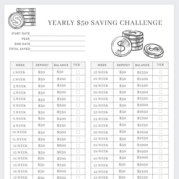 Money Saving Challenge Etsy