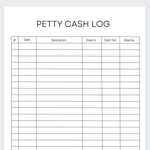 Petty Cash Log,Petty Cash Tenplate,Petty Cash Tracker,Petty Cash Planner,Cash Flow Sheet,Finance Planner,Accounting Sheet,Petty Cash Insert