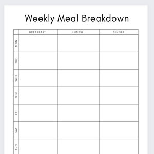 Weekly Meal Breakdown,Grocery List,Meal planning Template,Meal Prep,Menu Planner,Meal Planner Template,Meal Planner,Meal planning PDF